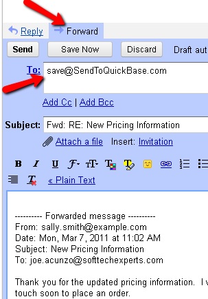 Forward to SendToQuickBase